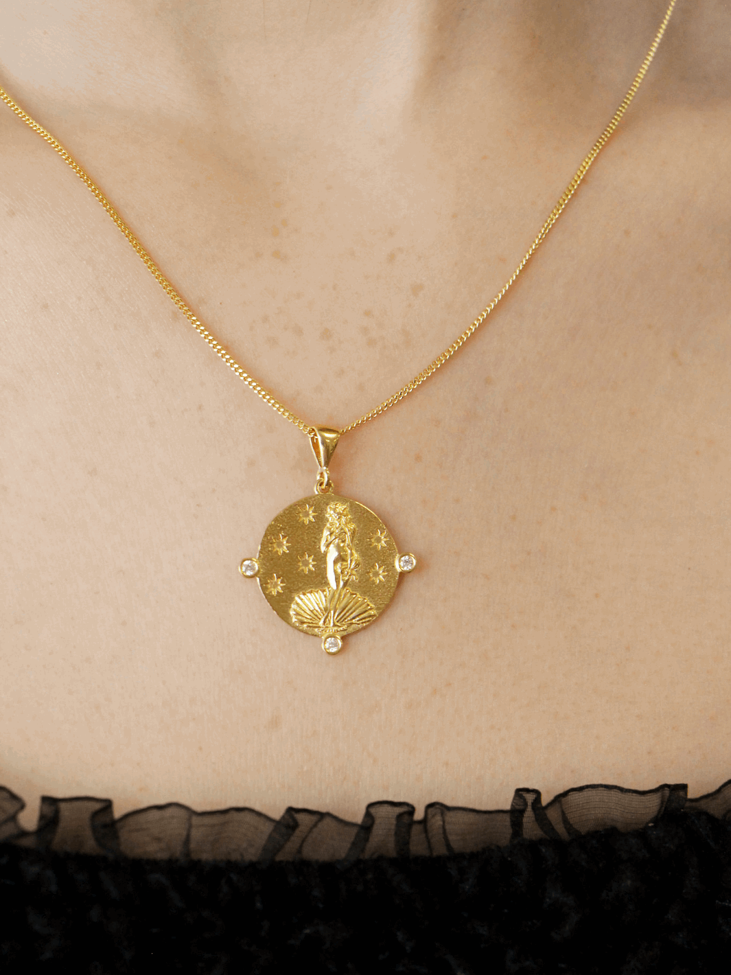 Gold Birth of Venus Coin Necklace
