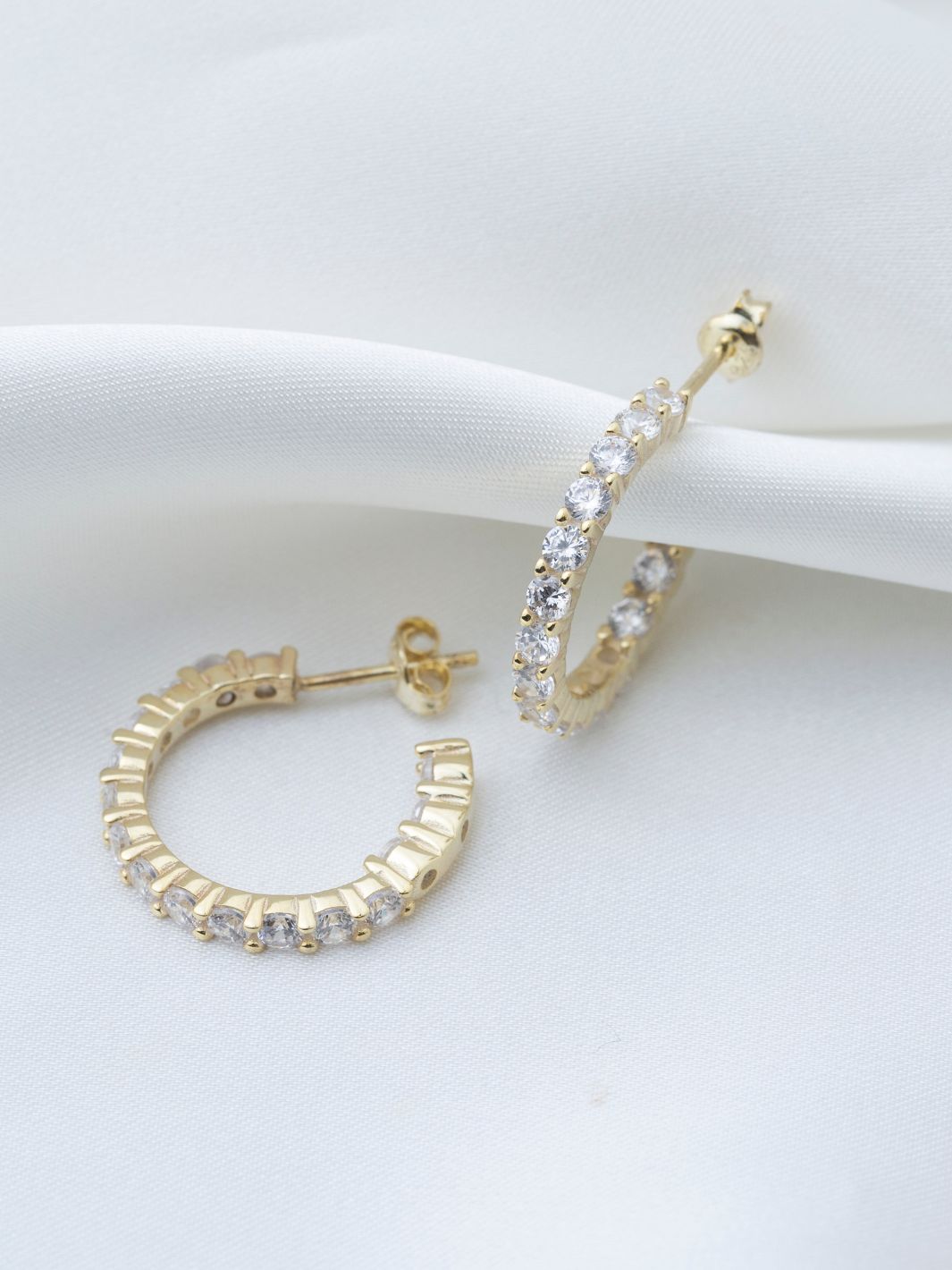 Gold Aurora Cubic Zirconia Half Hoop Earrings