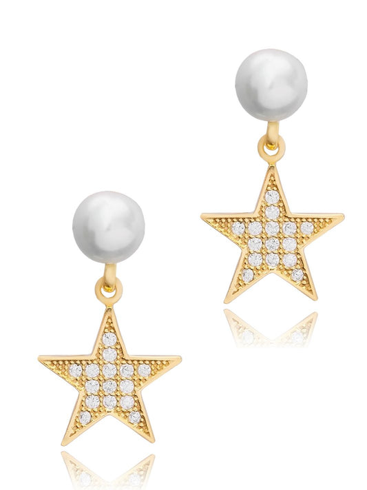Gold Asteria Star Pearl Drop Earrings