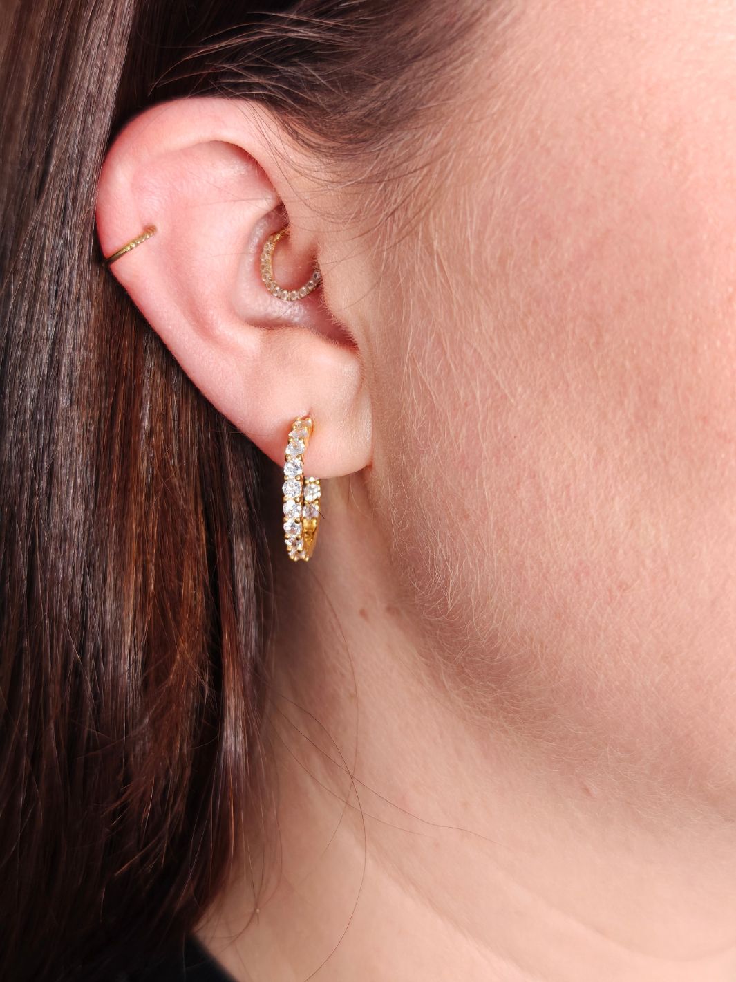 Gold Aurora Cubic Zirconia Half Hoop Earrings