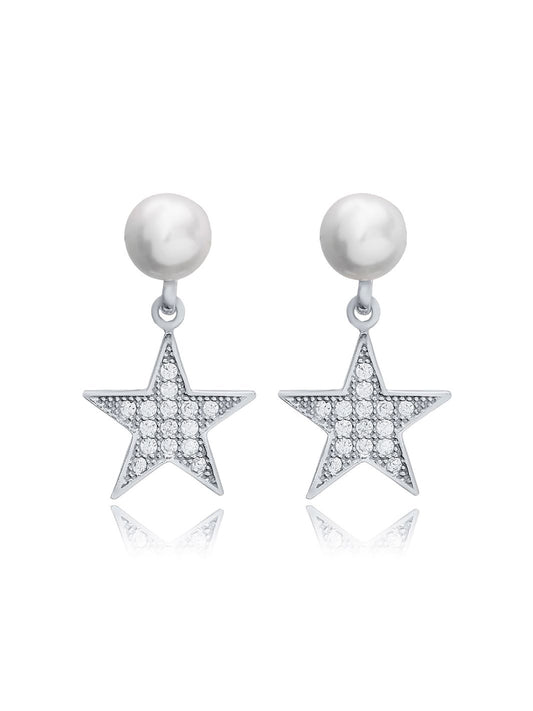 Silver Asteria Star Pearl Drop Earrings