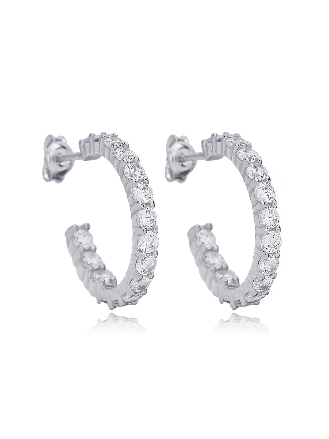 Silver Aurora Cubic Zirconia Half Hoop Earrings
