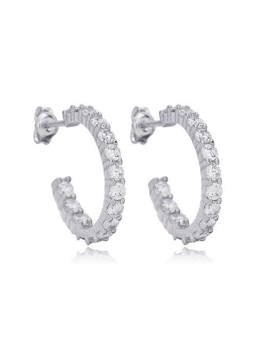 Silver Aurora Cubic Zirconia Half Hoop Earrings