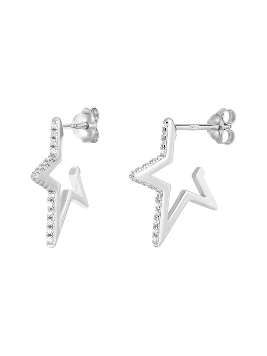 Silver Asteria Star CZ Hoop Earrings