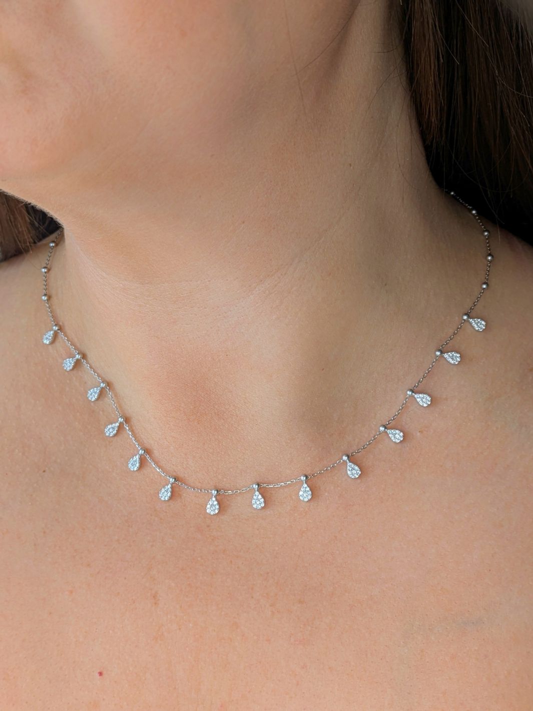Silver Aurora Drop Shaker Long Necklace