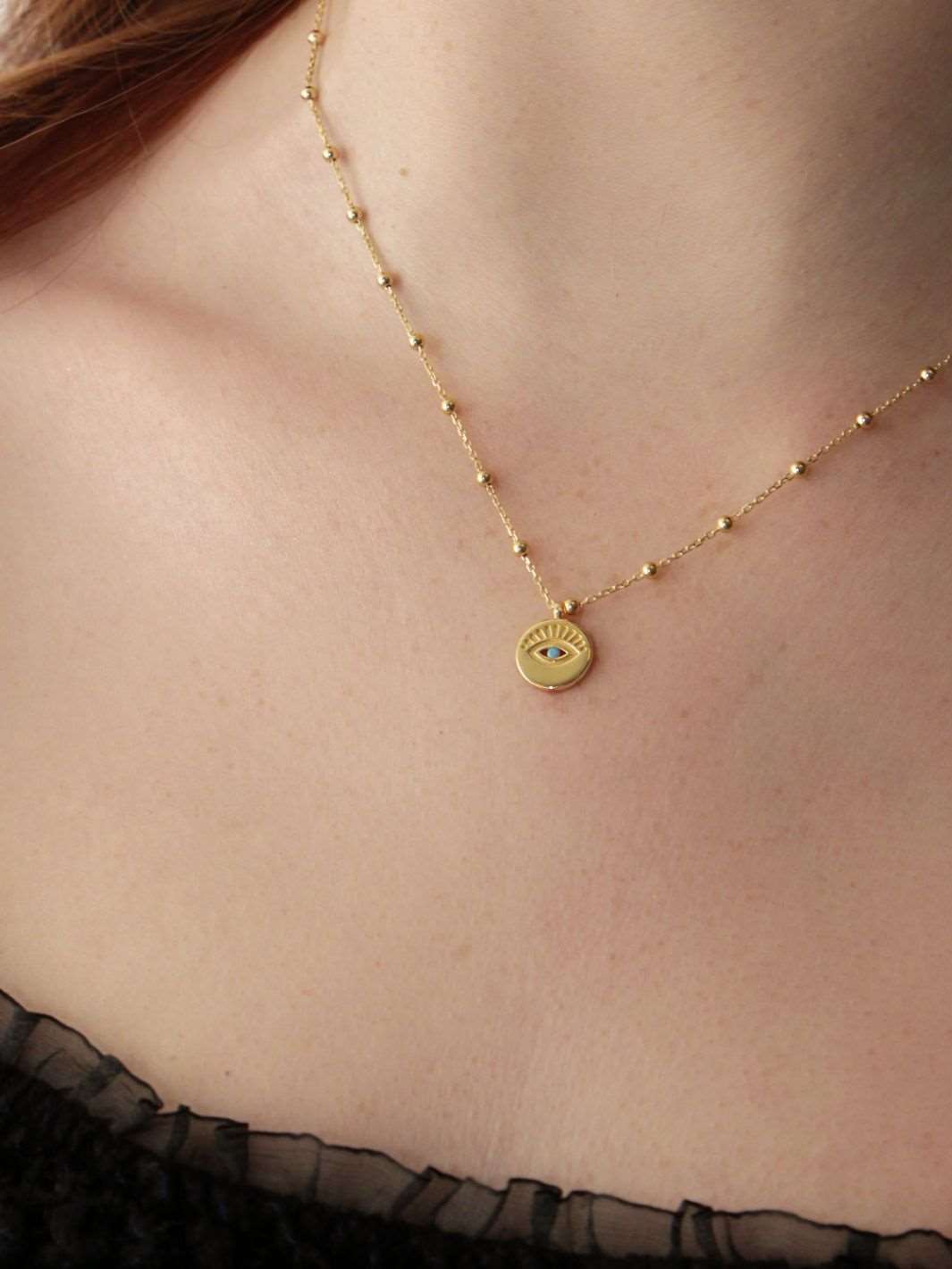 Gold Evil Eye Disc Necklace