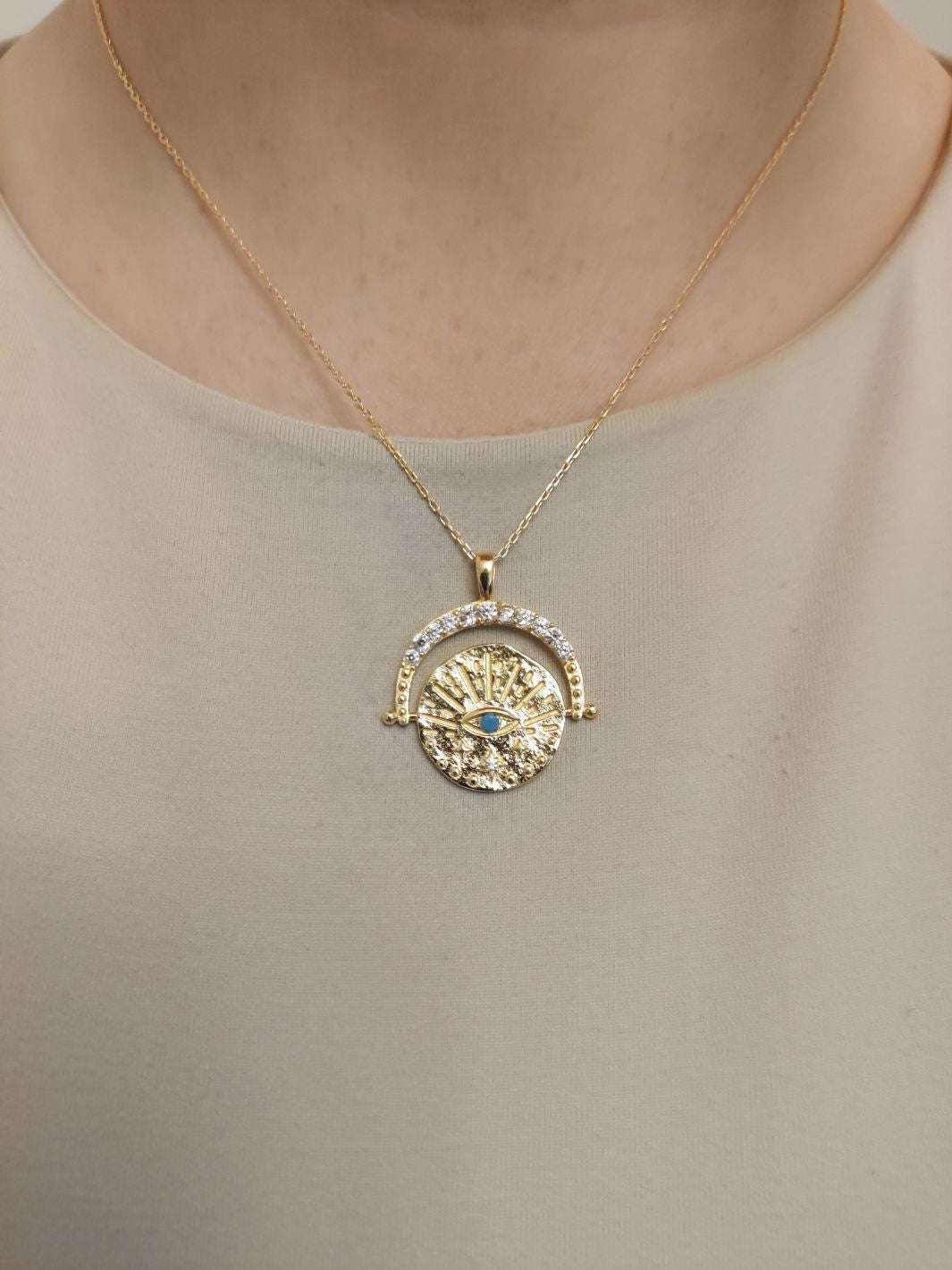 Gold Evil Eye Medallion Necklace