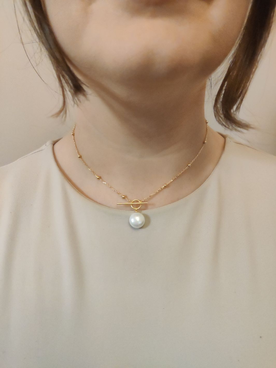 Gold Aphrodite Pearl T-bar Choker Necklace