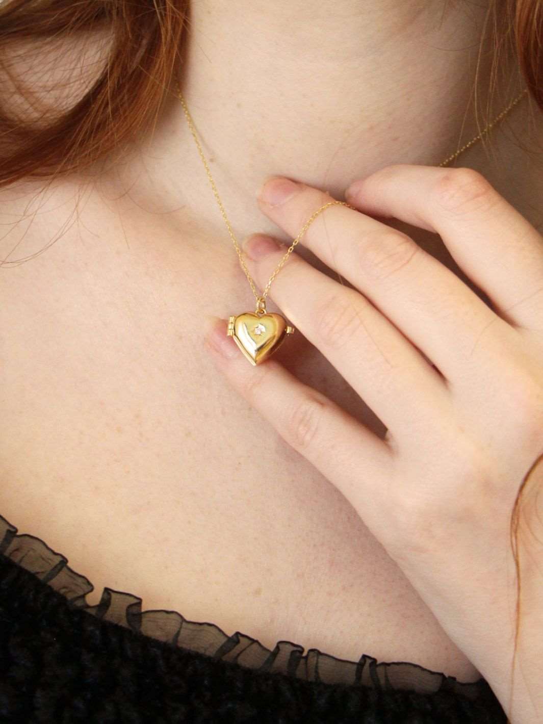 Gold North Star Heart Locket Necklace