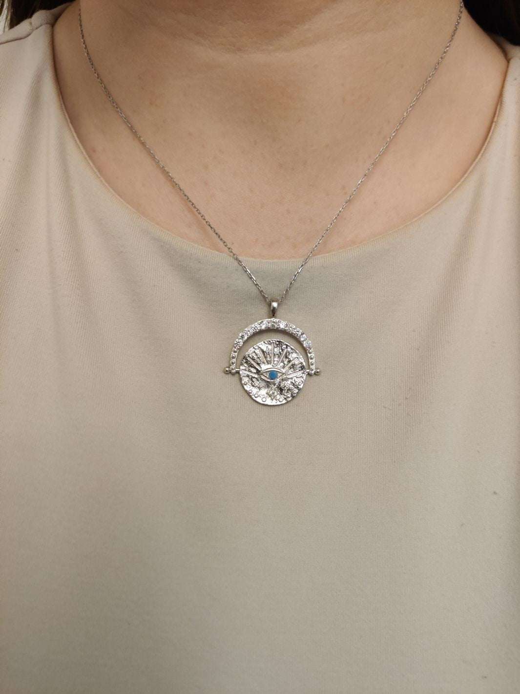 Silver Evil Eye Medallion Necklace