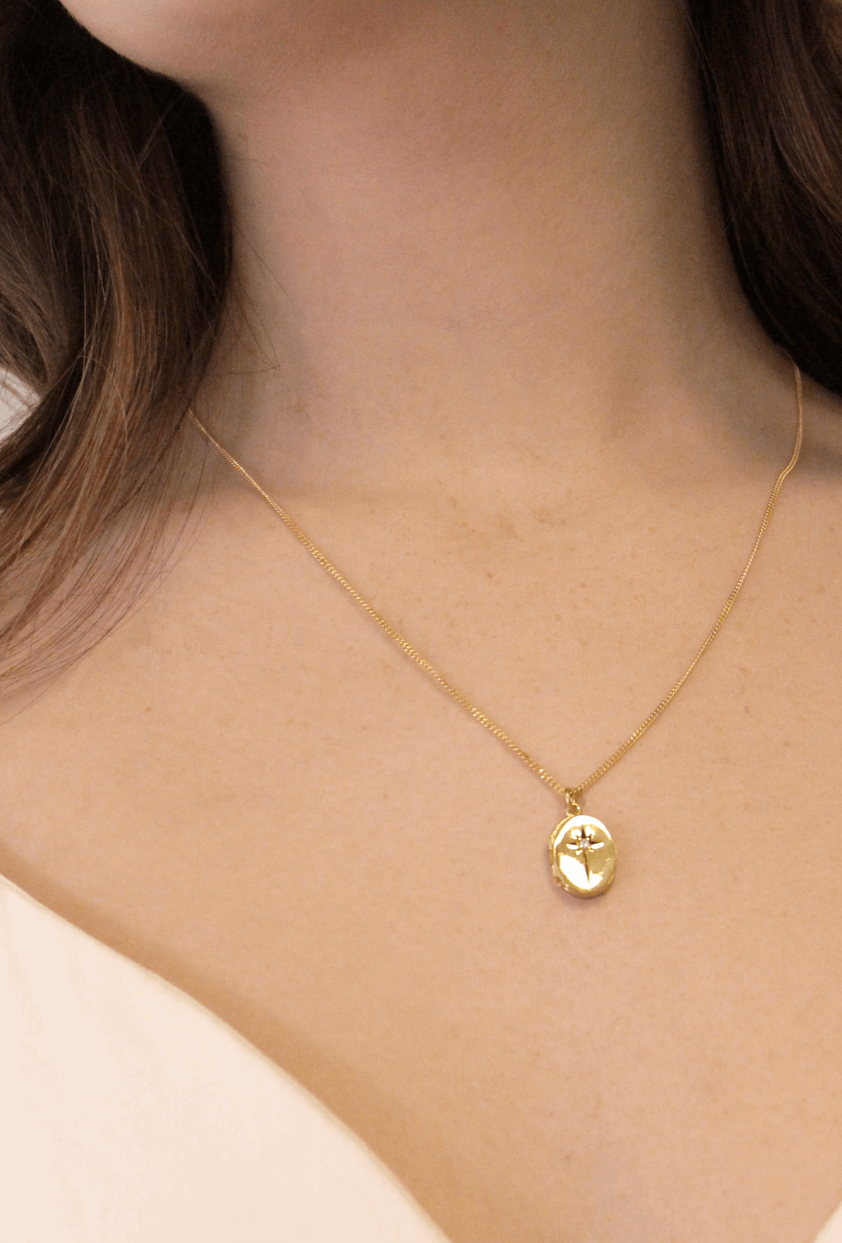 Gold North Star Oval Locket Necklace