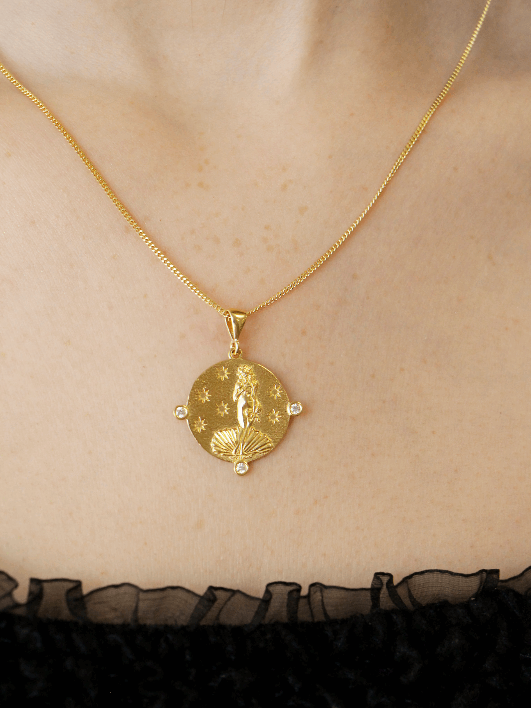 Gold Birth of Venus Coin Necklace