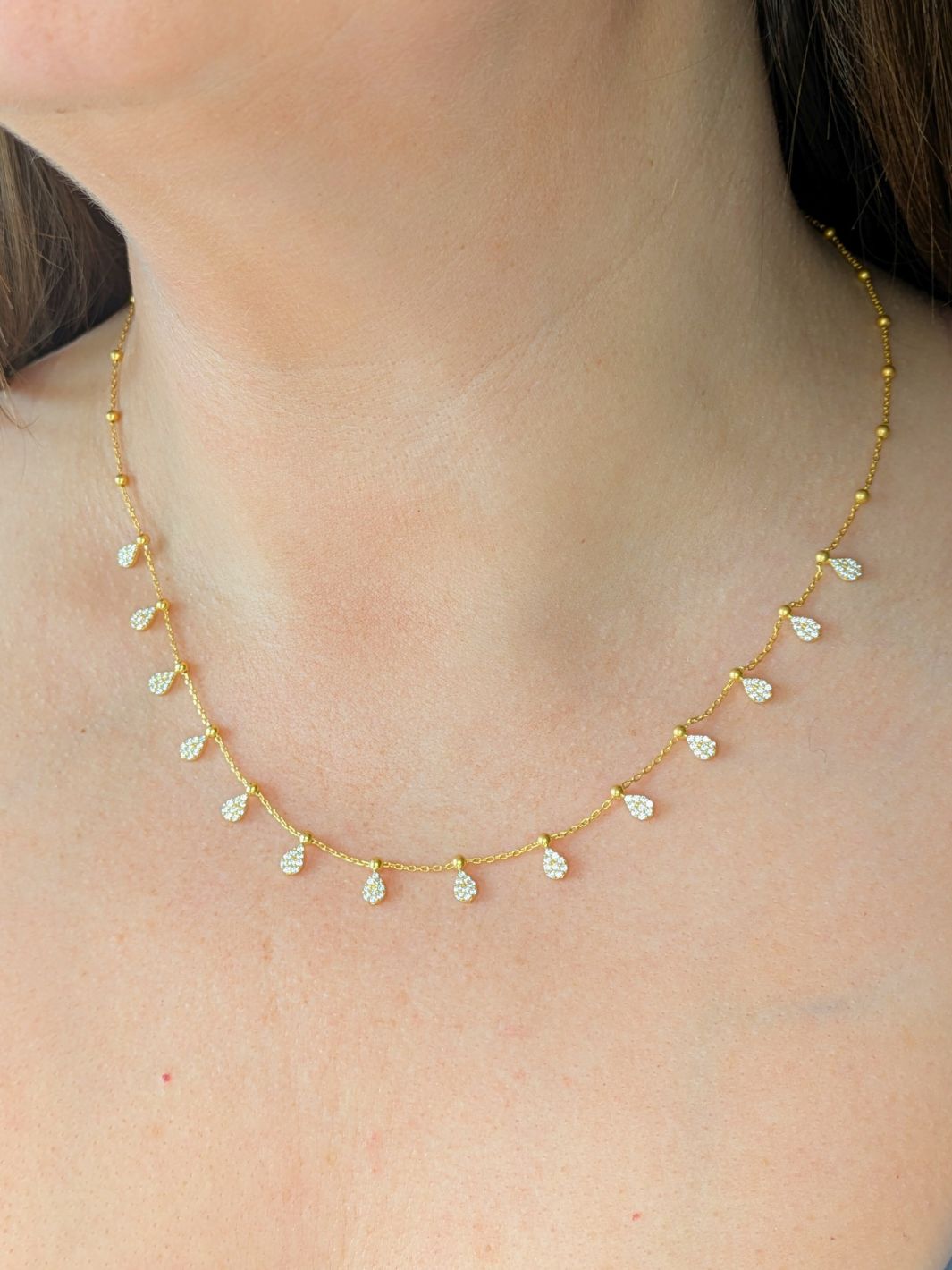 Gold Aurora Drop Shaker Long Necklace