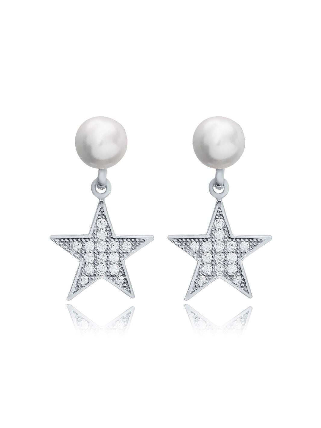 Silver Asteria Star Pearl Drop Earrings