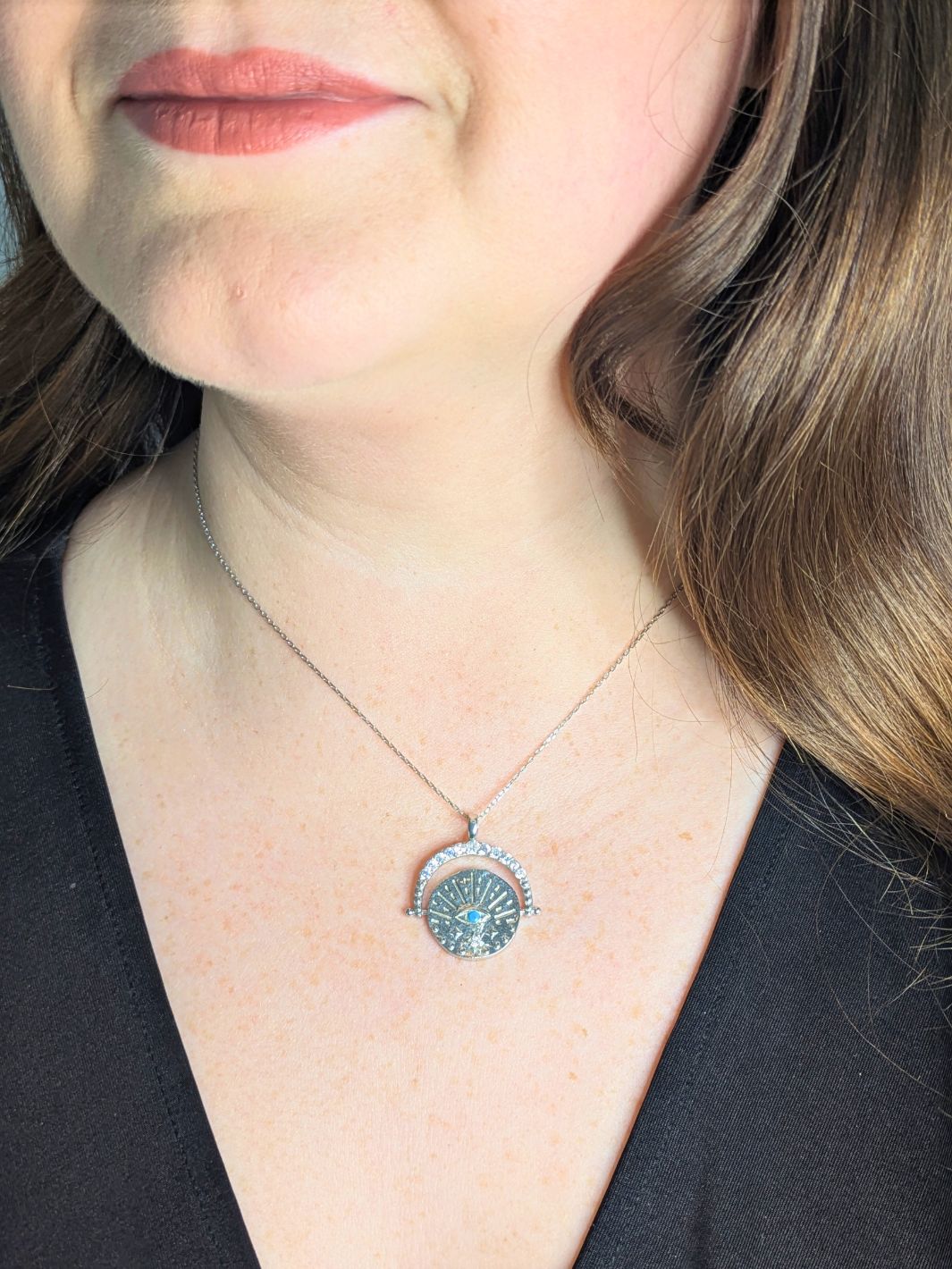 Silver Evil Eye Medallion Necklace