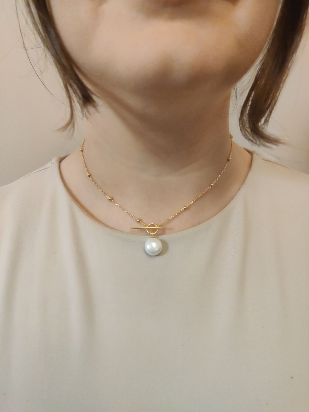 Silver Aphrodite Pearl T-bar Choker Necklace