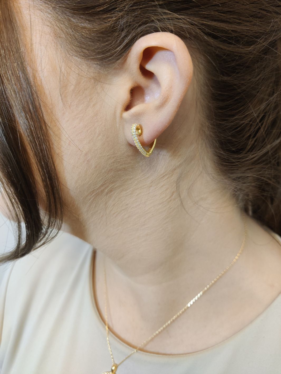 Gold Keres Heart Huggie Earrings