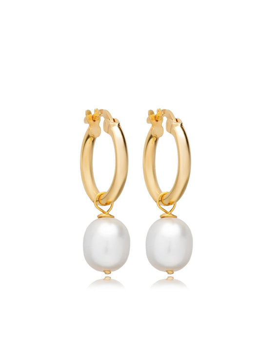 Gold Aphrodite Single Pearl Hoop Earrings