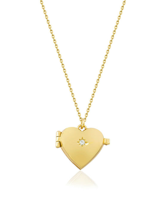 Gold North Star Heart Locket Necklace