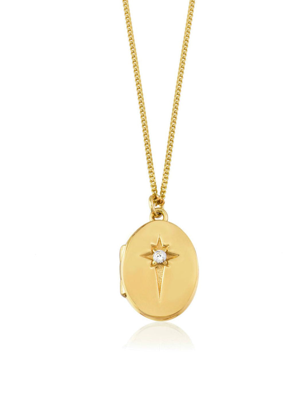 Gold North Star Oval Locket Necklace