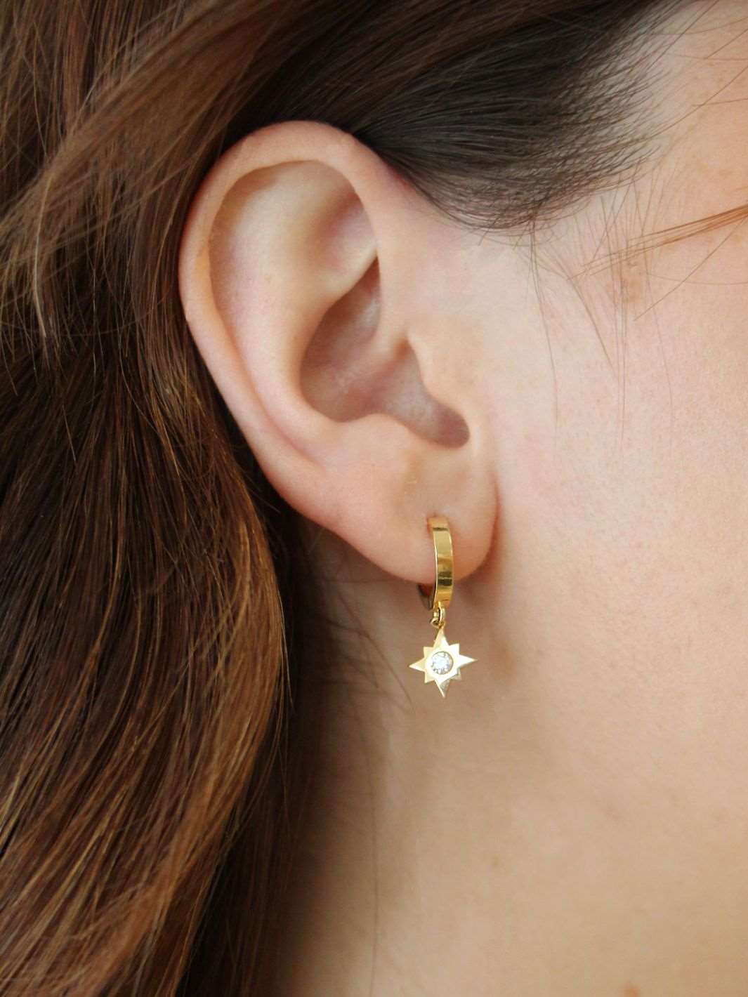 Gold North Star Drop Earrings