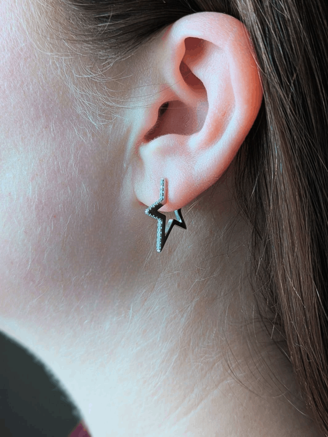 Silver Asteria Star CZ Hoop Earrings