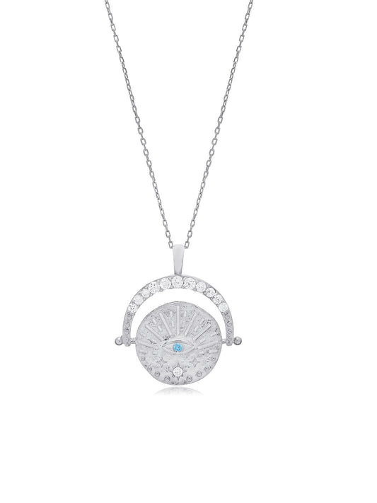 Silver Evil Eye Medallion Necklace