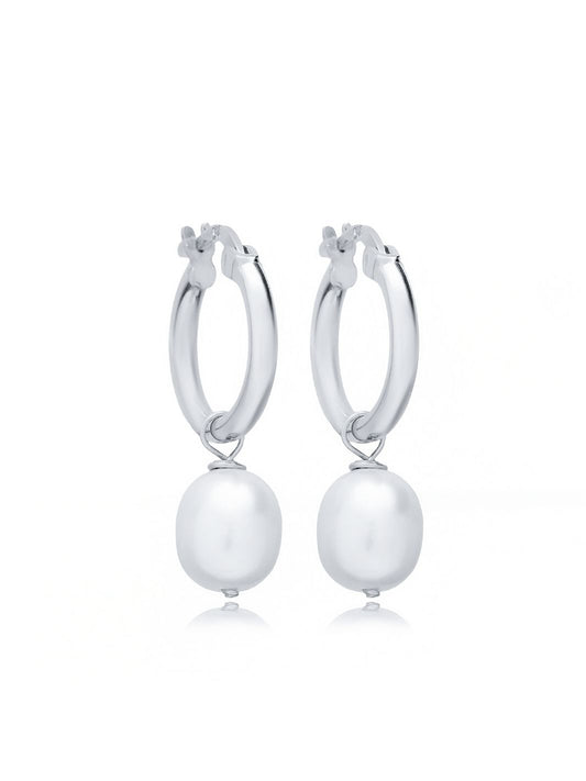 Silver Aphrodite Single Pearl Hoop Earrings