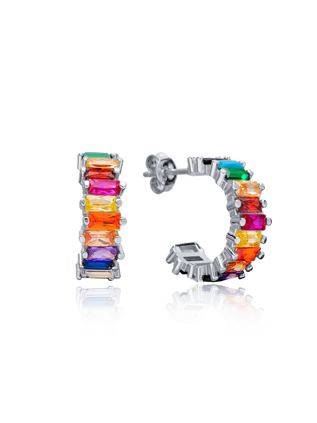 Silver Juno Rainbow Half-hoop earrings